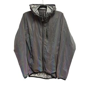 WOSAWE Iridescent Reflective Windbreaker Jacket‎ Gray Hooded Cycling Small